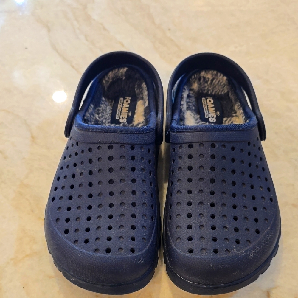 Skechers Navy Kids Slippers with Faux Fur